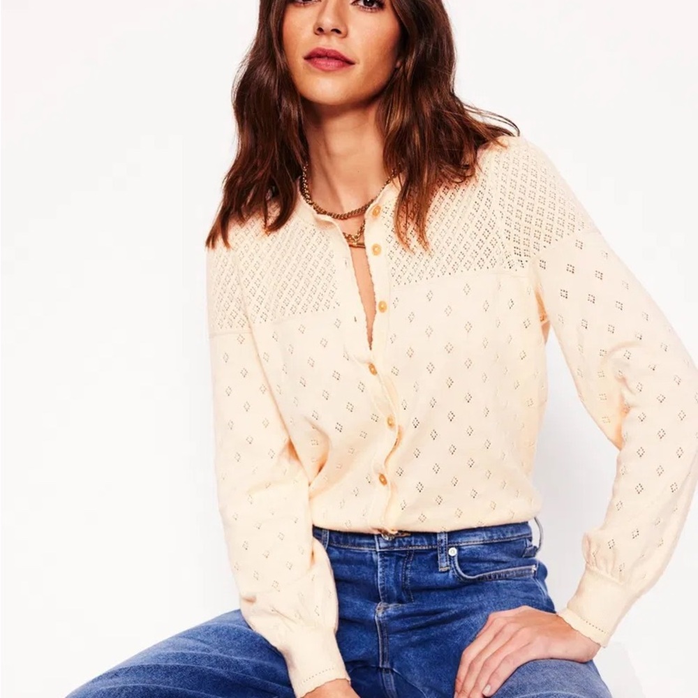 Boden Cream Eyelet Knit Cardigan
